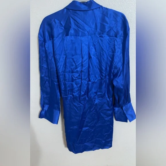 Zara Blue Wrap Around Long Sleeve Dress with Elegant Draping - Picture 3 of 11